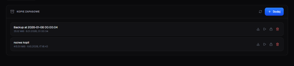 Lista kopii zapasowych