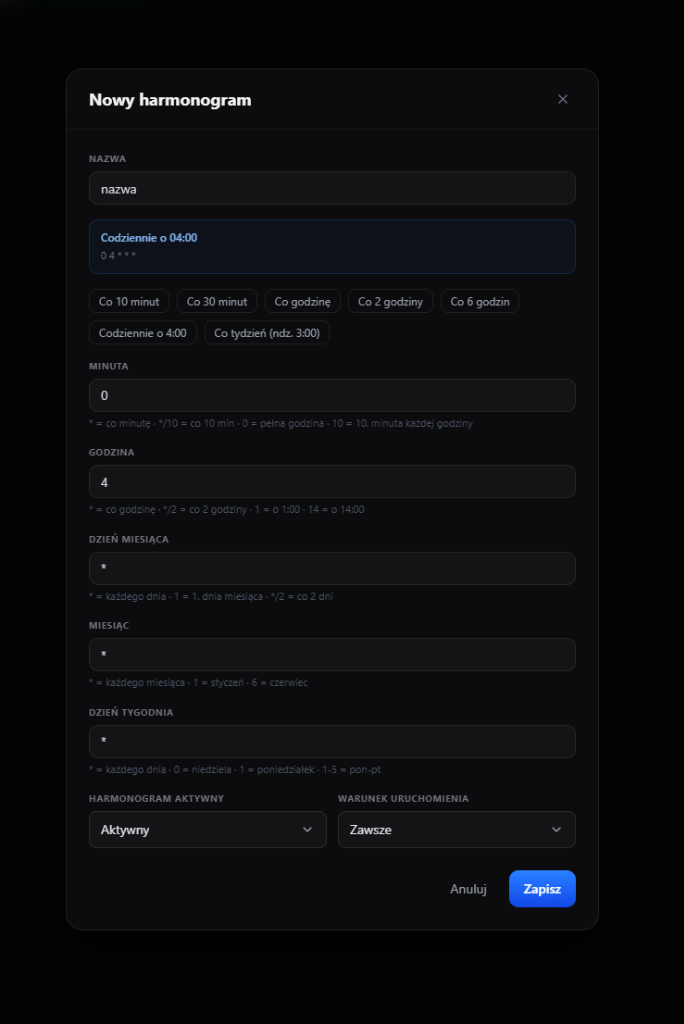 Nowy harmonogram