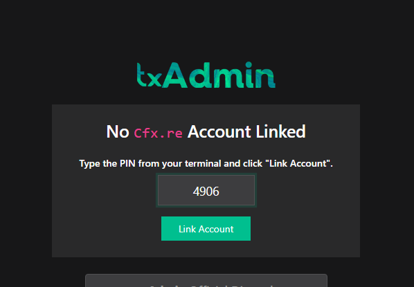Ekran wprowadzania PIN-u txAdmin