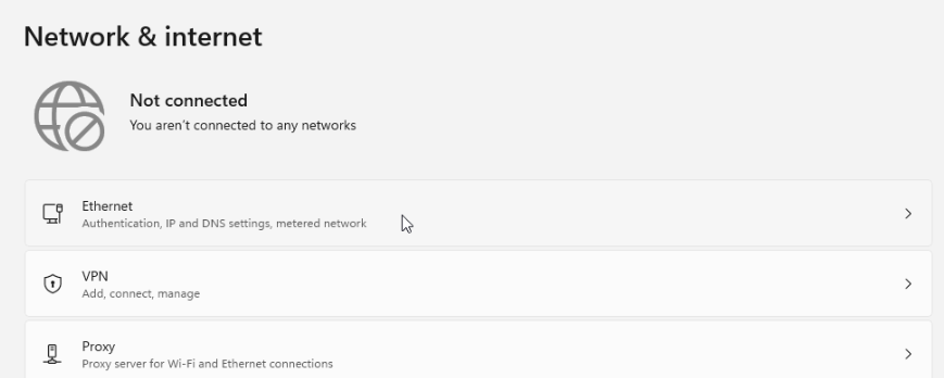 Sekcja Ethernet w ustawieniach Windows